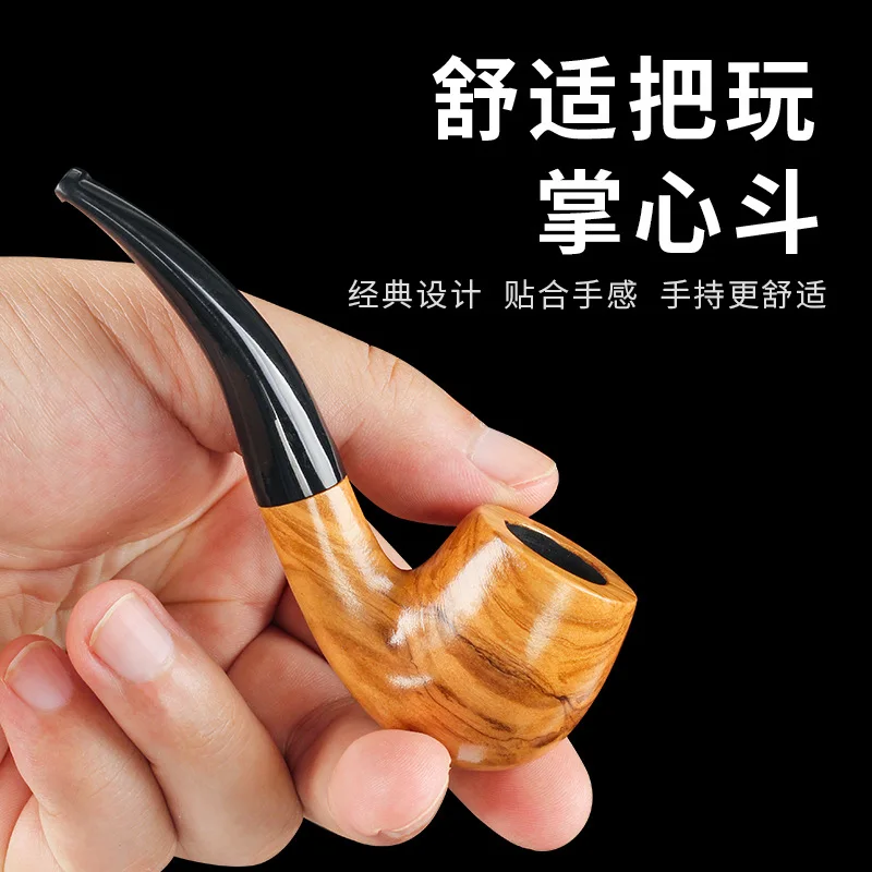 

Mini Solid Wood Small Pipe Traditional Men's Old-fashioned Portable Handmade Dry Tobacco Bag Olive Wood Palm Pipe9mmFlue