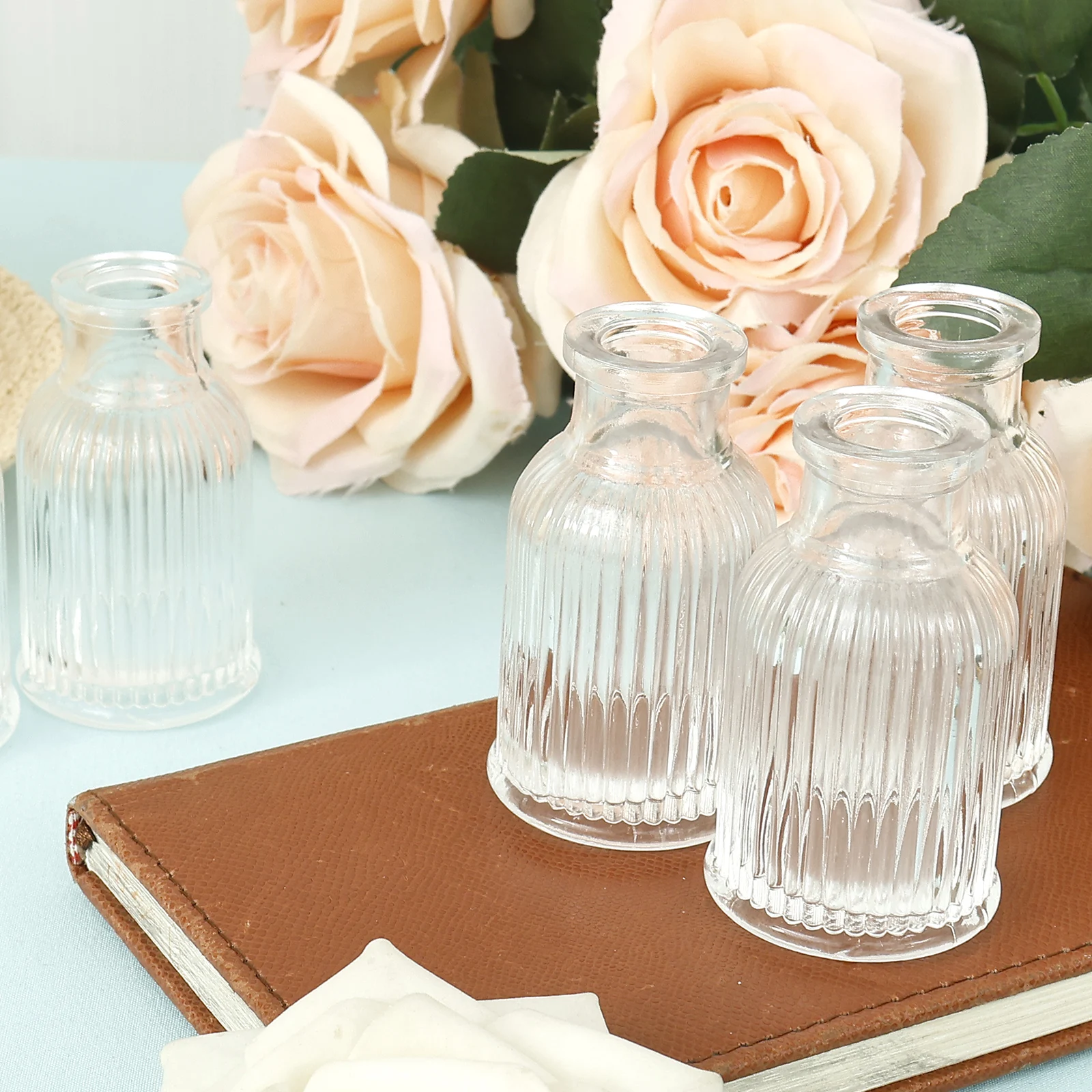 20Pcs Thick Glass Small Flower Vase for Table Centrepiece Versatile Decorative Ribbed Mini Vase for Wedding Party Living Room