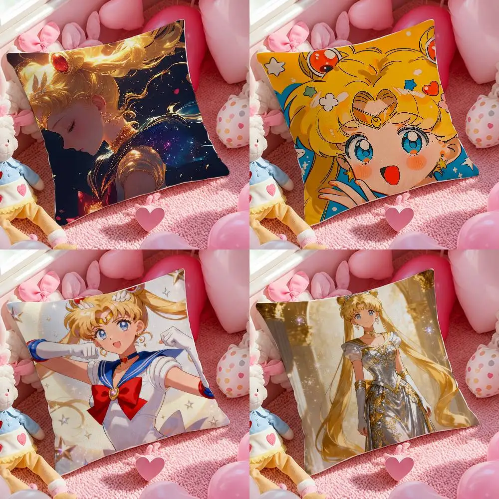 

Sailor Moon Princess Serenity Anime Plush Pillow Cover Soft Short Plush Cushion Cover For Sofa Bedroom Home Decor Gift