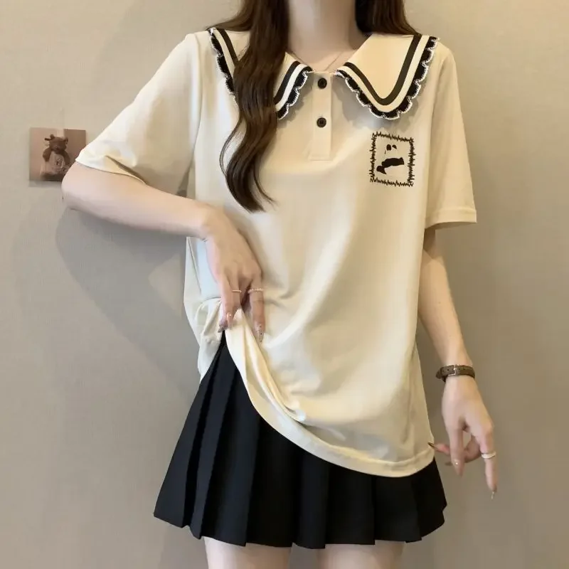 ฤดูร้อนชุดโปโลคอ T เสื้อผู้หญิงน่ารักผู้หญิง TShirt เสื้อยืดแขนสั้นผู้หญิงเสื้อผ้าเกาหลียอดนิยมเสื้อผ้า TEE