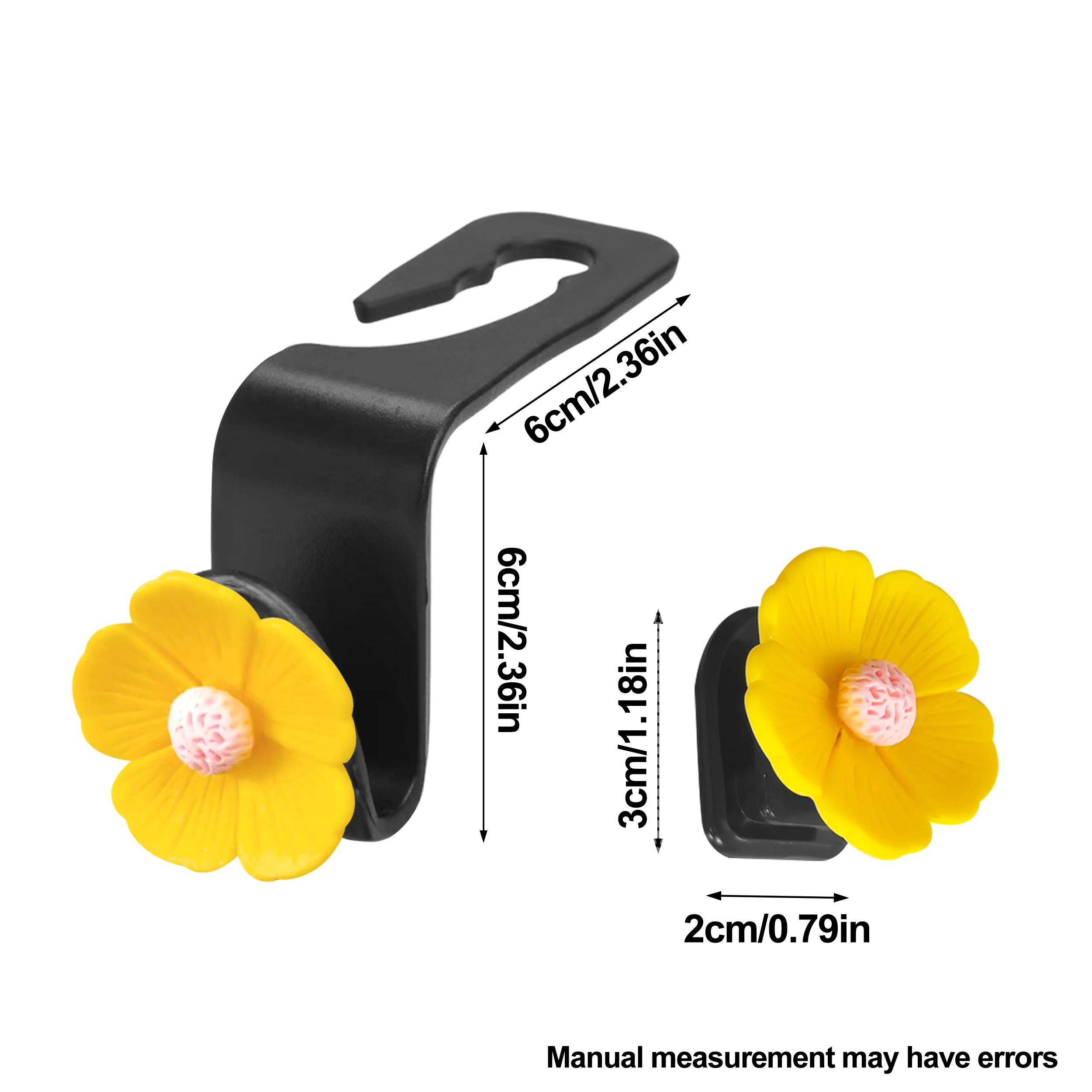 6Pcs Set Resin Flower Car Hooks Kit,Cute Style With 4Pcs Sticky Hooks And 2Pcs Headrest Hooks for Car Storage, Car Hooks for Pur