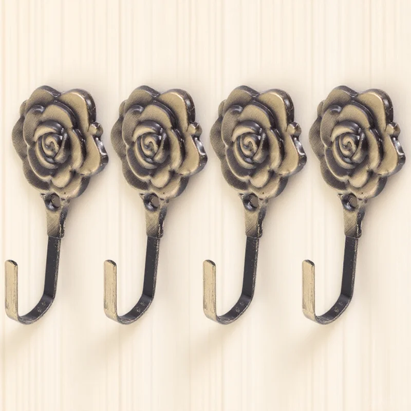 

4set Curtain Holdbacks Iron Rose Flower Design Wall Mounted Drapery Holdbacks Decorative Curtain Tieback For Living Room