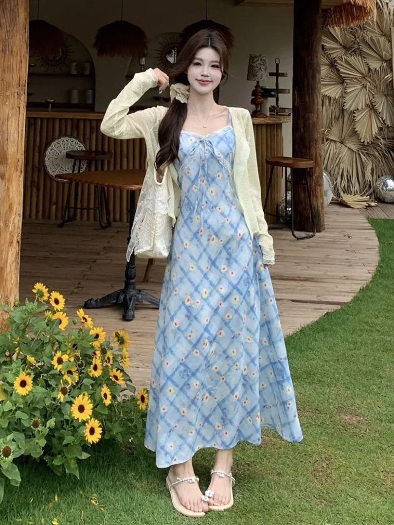 

plus Size Summer New Gentle Style Long Sleeve Wrap Cardigan Slimming Meat Covering Two-Piece Set Women's Casual Fashion Ensemble