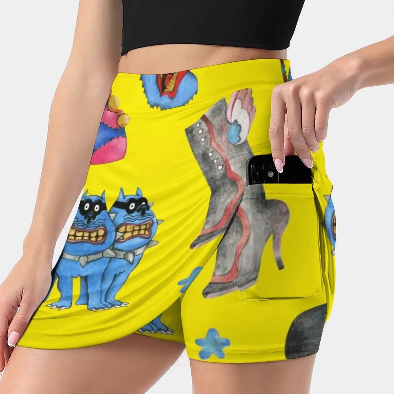 Blue Meanies Clown Bulldog S-4Xl Tennis Skirts Golf Fitness Athletic Shorts Skirt With Phone Pocket Blue Meanies The Fun Art