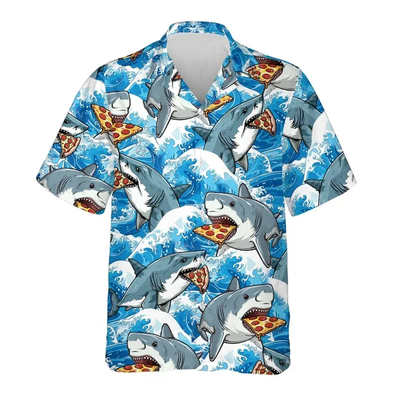 Pizza 3D Printed Hawaiian Shirt For Men Animal Delicious Food Marinara Pattern Blouse Short Sleeve Women Lapel Tops Aloha Shirts