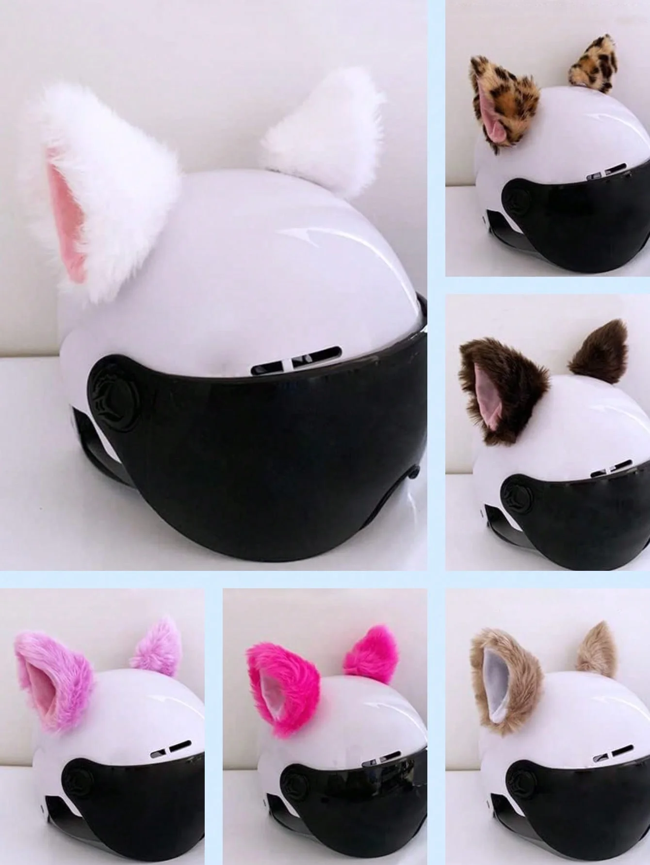 2-Pack Faux Fur Cat Ears Helmet Accessories, Detachable Plush Kitty Ears, Fits Motorcycle/Electric Bike/Ski Helmet, Cute Decor f image 4