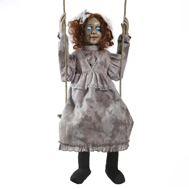 

Little girl on the swing Halloween venue decoration props, haunted house horror voice-activated luminous