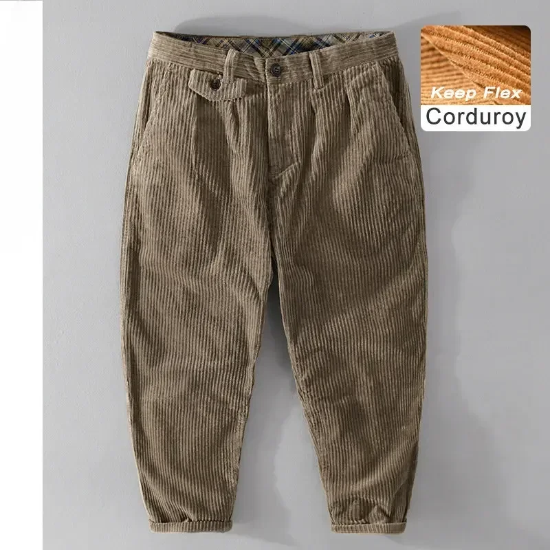 

Winter New Cotton Corduroy Men Pants Retro Loose Casual Big Pockets Joggers Men Streetwear Trousers F7610