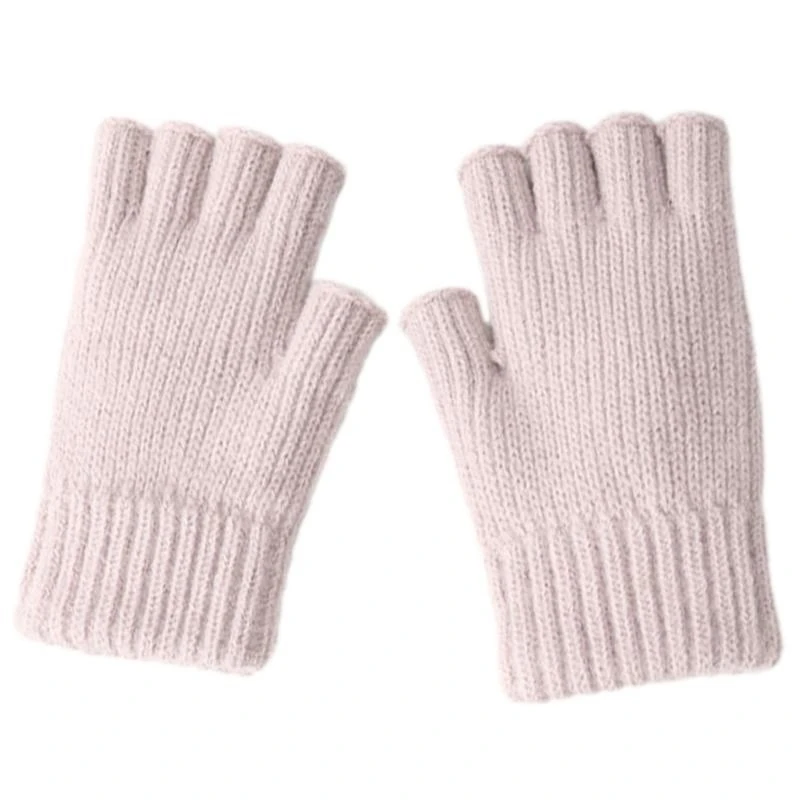 Color Half Finger Gloves Thick Hand Warmer Knitted Screentouch Gloves for Writing Reading Office School Daily Use