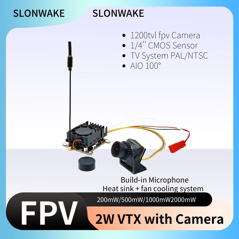 

New Upgrade 5.8Ghz 2W FPV With microphone VTX Wireless Transmitter and 1200TVL 1/4"straightfpv camera use For FPV Long Range