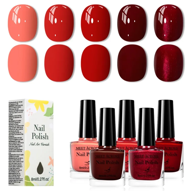 5個/セット 8ml 水性ネイルポリッシュ 長持ち 速乾性 ランプ不要 ネイル用品 ネイルデコレーション用