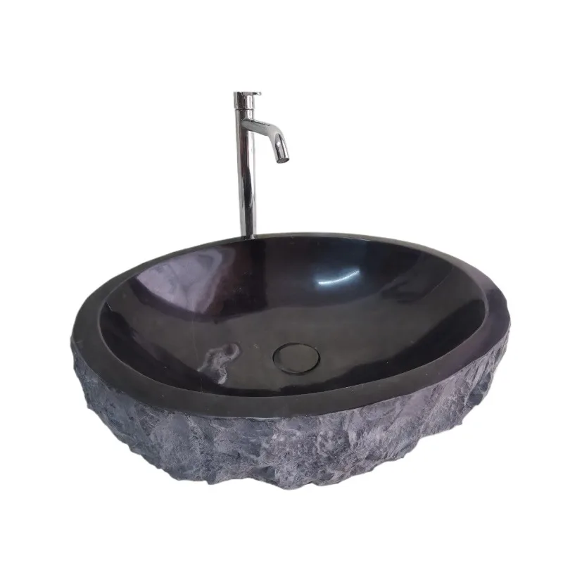 Black ink jade stone platform basin wabi sabi retro wash basin B & B hotel oval sink customization