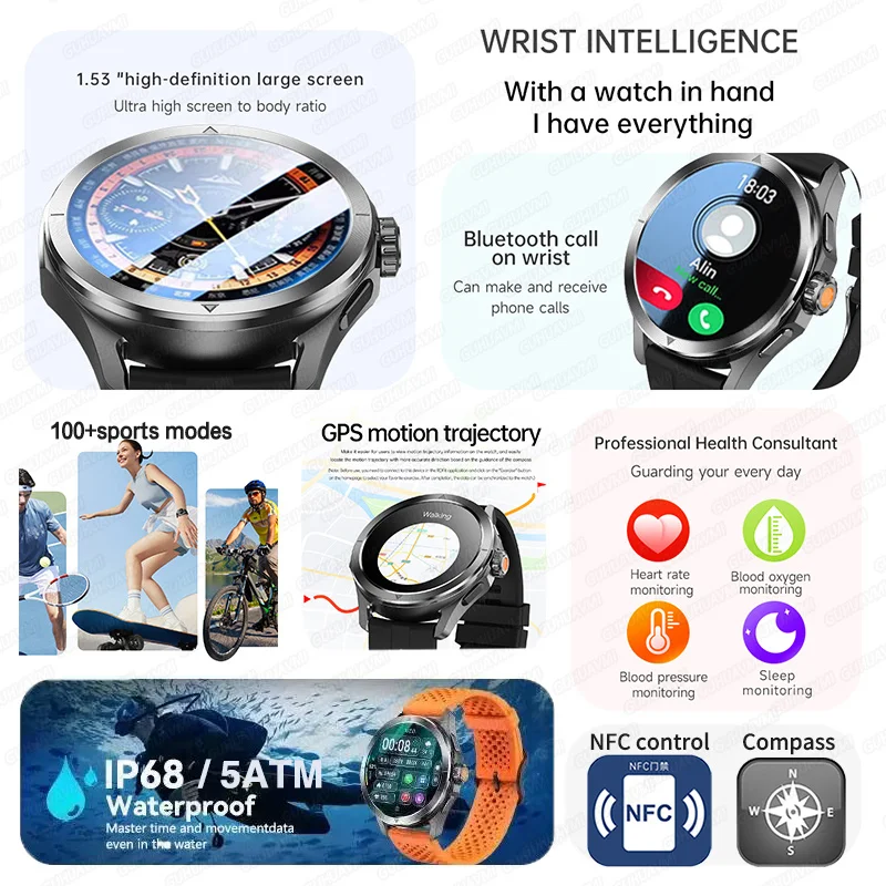 NewFor Xiaomi Military grade Sport Fitness Smart Watch Men Compass Waterproof Outdoor run Tracker BT Call Health test Smartwatch