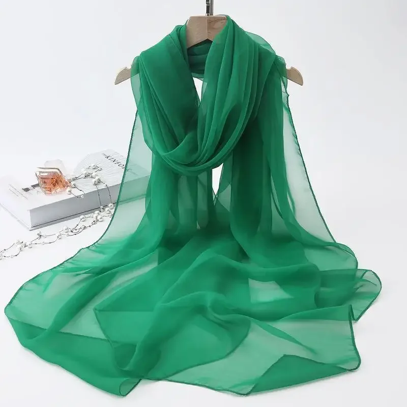 

Korean Solid Transparent Chiffon Travel Holiday Beach Towel Sunscreen Shawl Female Summer Air Conditioning Ice Silk Scarf M10