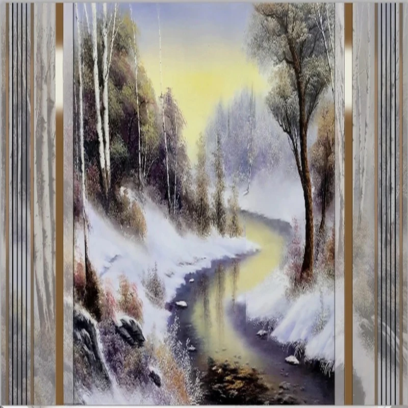 3D Custom Winter Snow Forest Wall Mural Chinese Landscape Wallpaper River Scenery Background for Living Room Bedroom TV Wall