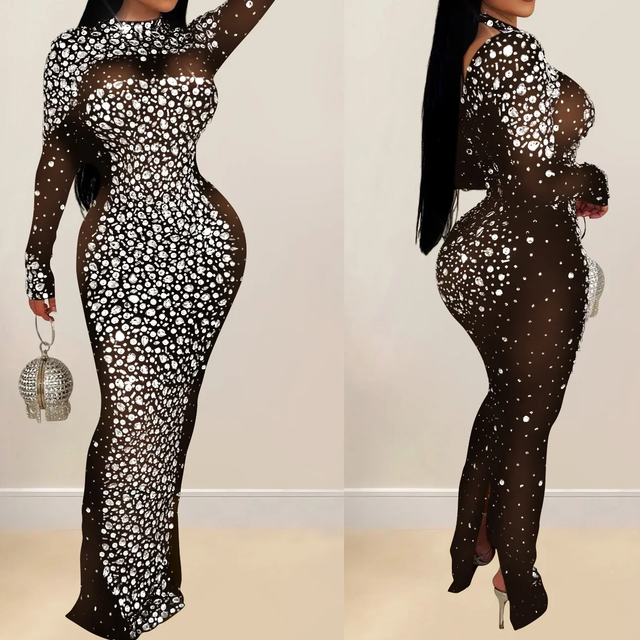elegant party dresses wedding rhinestones long maxi ready prom dress women evening dress mesh crystal gown birthday vestido