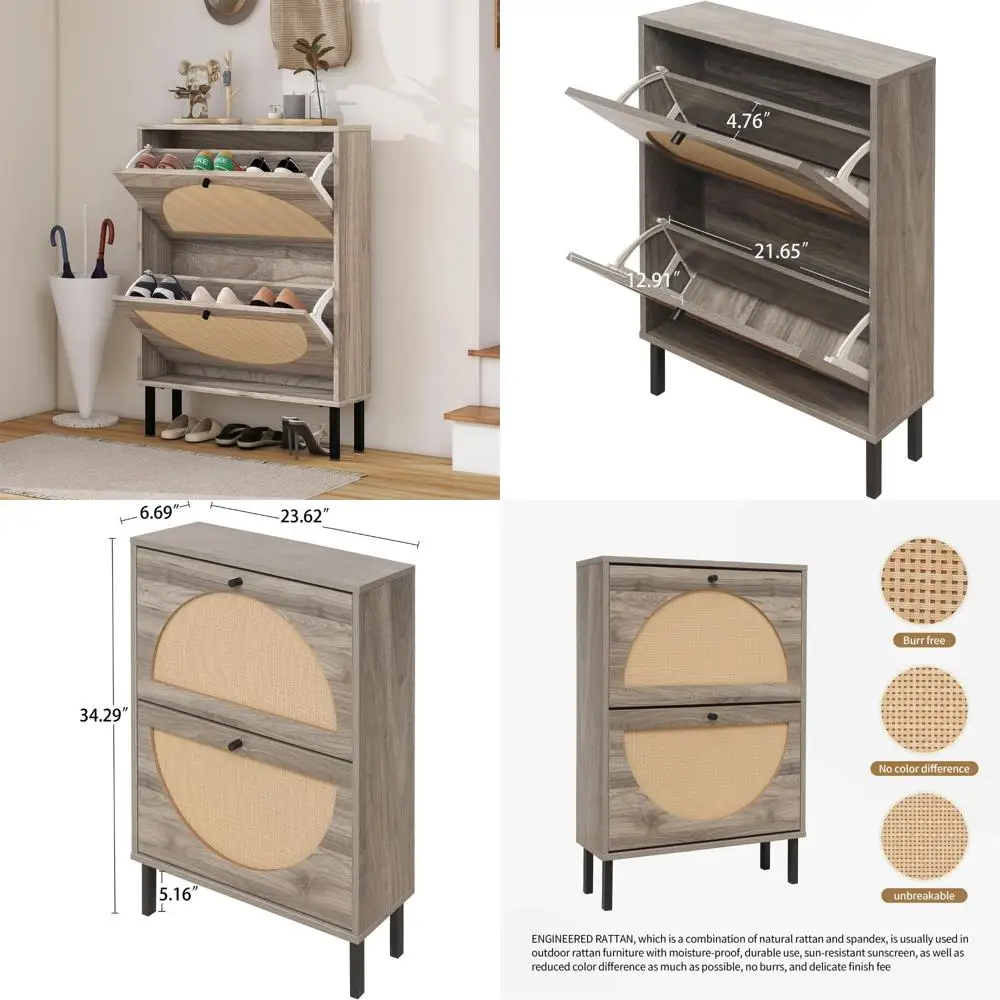 

Narrow Shoe Storage Cabinet with Flip Drawers - Entryway Shoe Organizer Rack for Hidden Storage