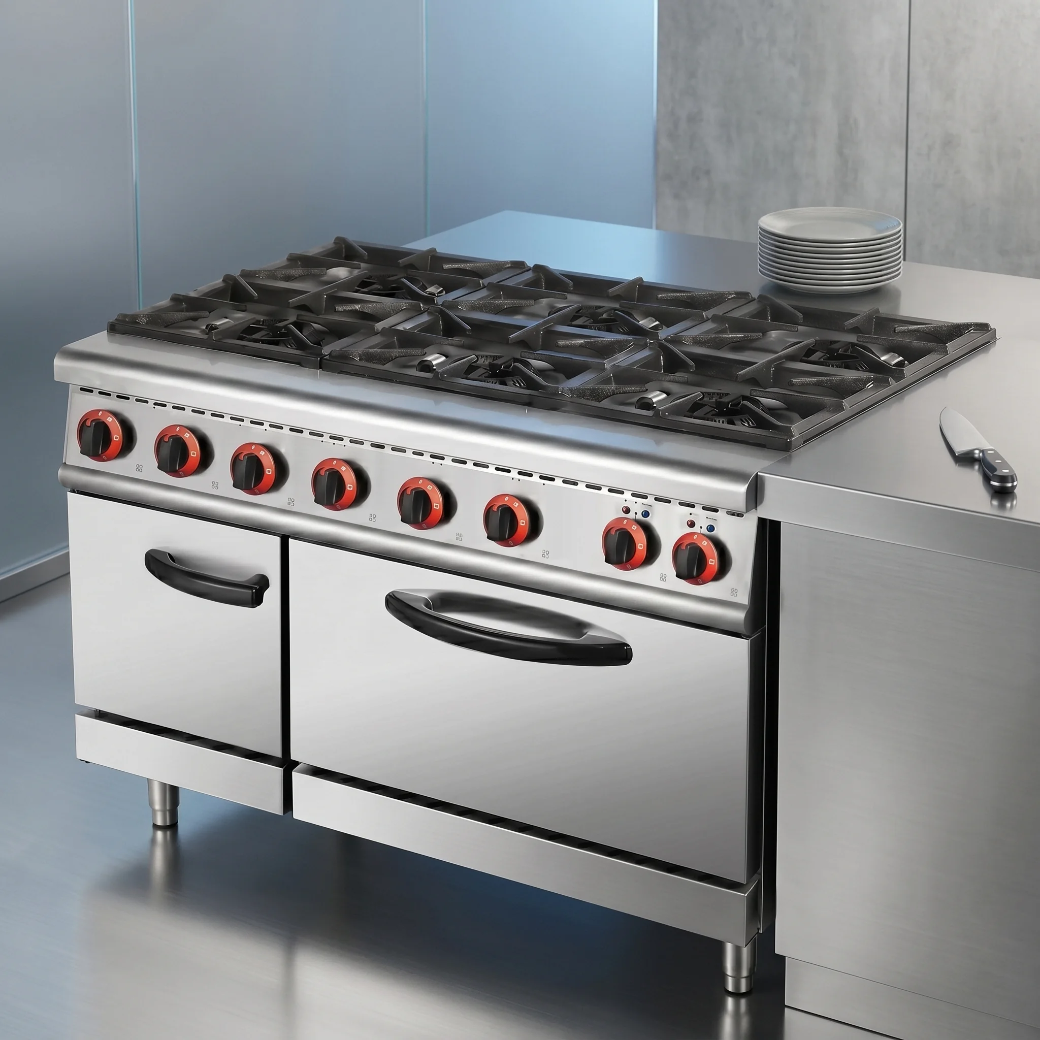 

Stainless Steel 6 Burner Commercial Gas Cooker With Oven Commercial Kitchen Gas Range