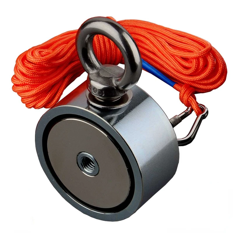 75/60/48mm Super Strong NdFeB Magnet Double Sided Fishing Magneat with Countersunk Hole Eyebolt for Salvage Magnetic Fishing