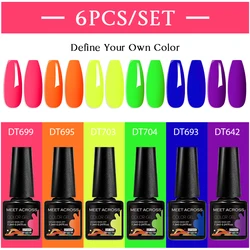 MEET ACROSS 6Pcs/Set 7.3ml Sparkly Fluorescent Gel Nail Polish Summer Glitter Neon Nail Art LED UV Gel Varnish Nail Supplies
