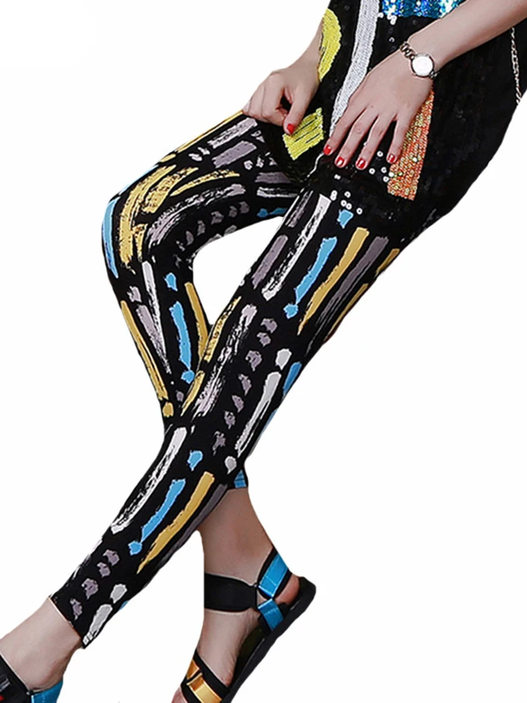 YSDNCHI 2022 Neue Fitness Leggins Frauen Legging Graffiti Brief Cartoon Gedruckt Hosen Elastische Push-Up Bleistift Hosen Polyester