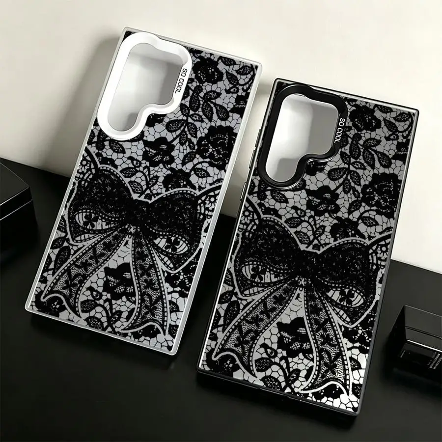 Rose Lace Bow Phone Cover Case for Samsung Galaxy S26 S23 S22 S23 Ultra S24 FE S21 Note 20 Ultra S20 Plus S25 Edge