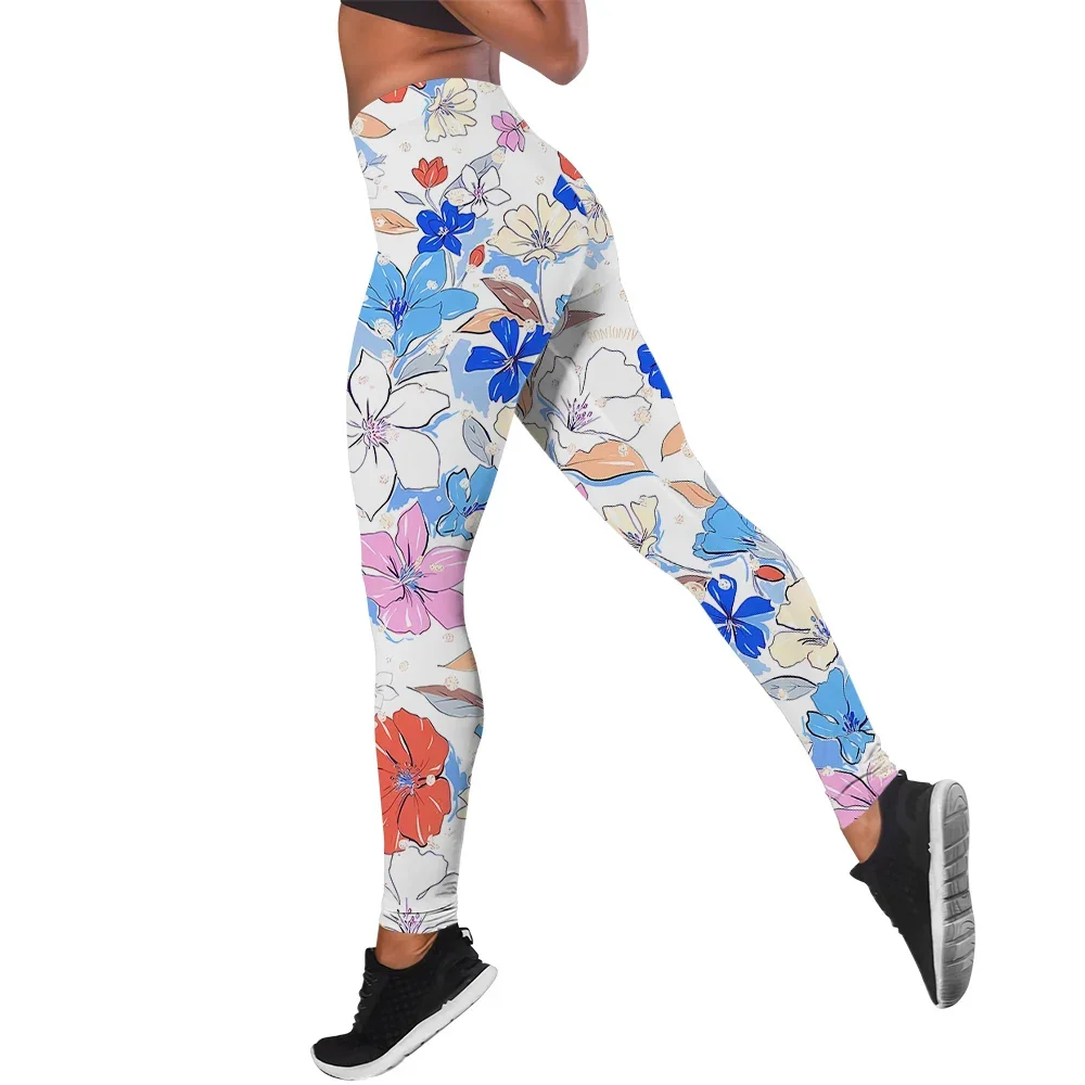 Leggings informales con grafiti, mallas estampadas para mujer, pantalones de Yoga para ejercicio físico de alta elasticidad, pantalones pitillo sexis cepillados de nueve puntos