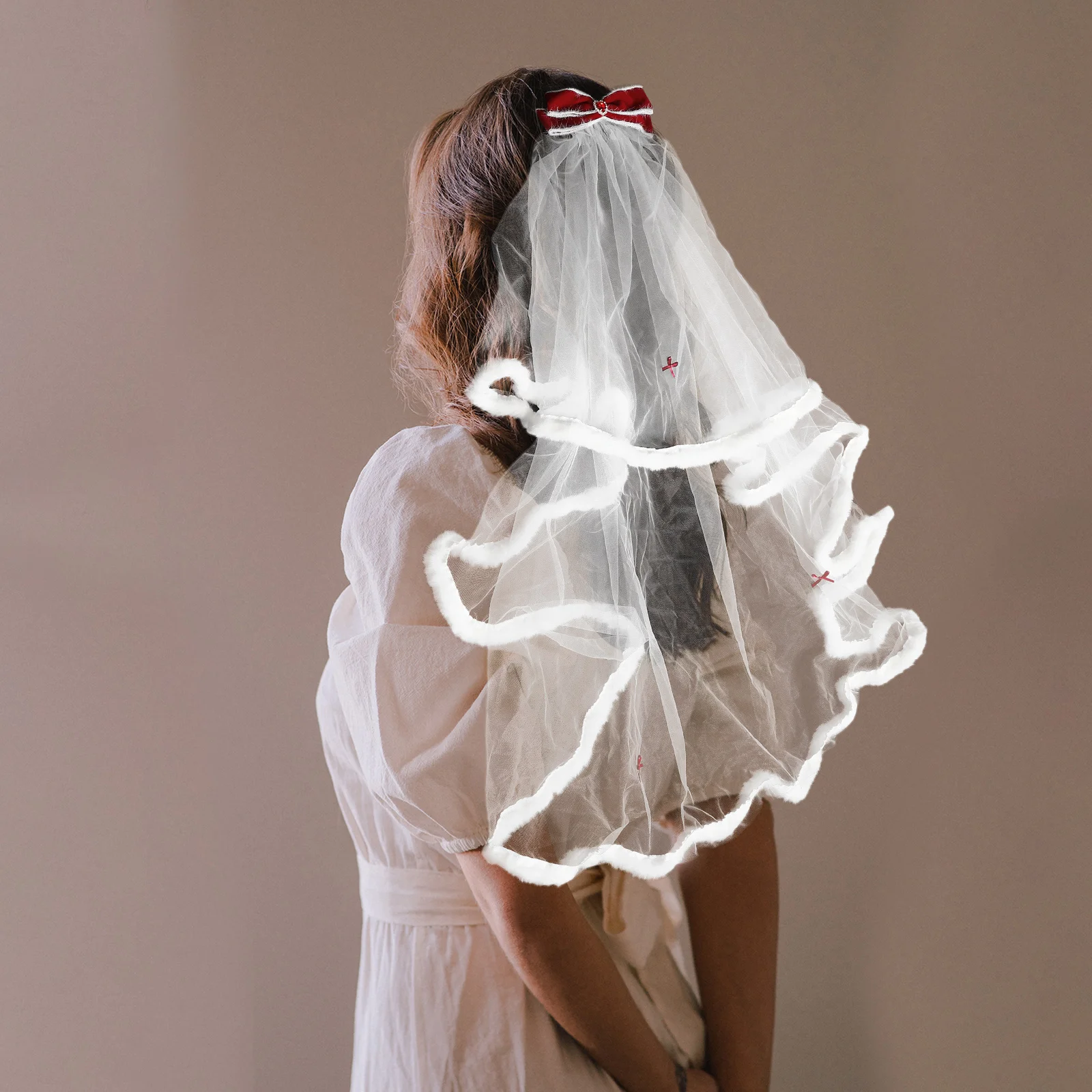 

Bridal Hair Bow Veil Red Bow Wedding Bridesmaid Bachelorette Party Bridal Hair Accessories Bachelorette Outfit