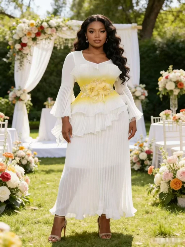 

Miyake Pleated Dress Organza Gradual Change Sun Pleated Splicing Loose Women's Skirt 2025 Autumn and Winter New