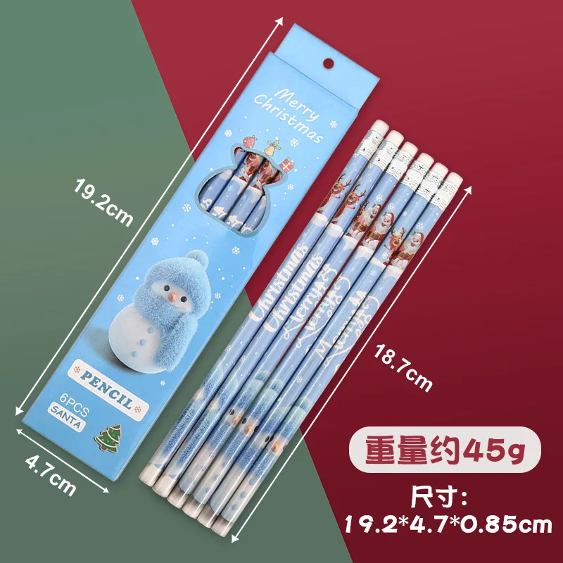6/36 قطعة أقلام رصاص جديدة لعيد الميلاد ممحاة خشبية 6 أقلام رصاص لكل صندوق أدوات مكتبية مستلزمات مدرسية أقلام كرتونية كاواي عيد الميلاد Gif #3