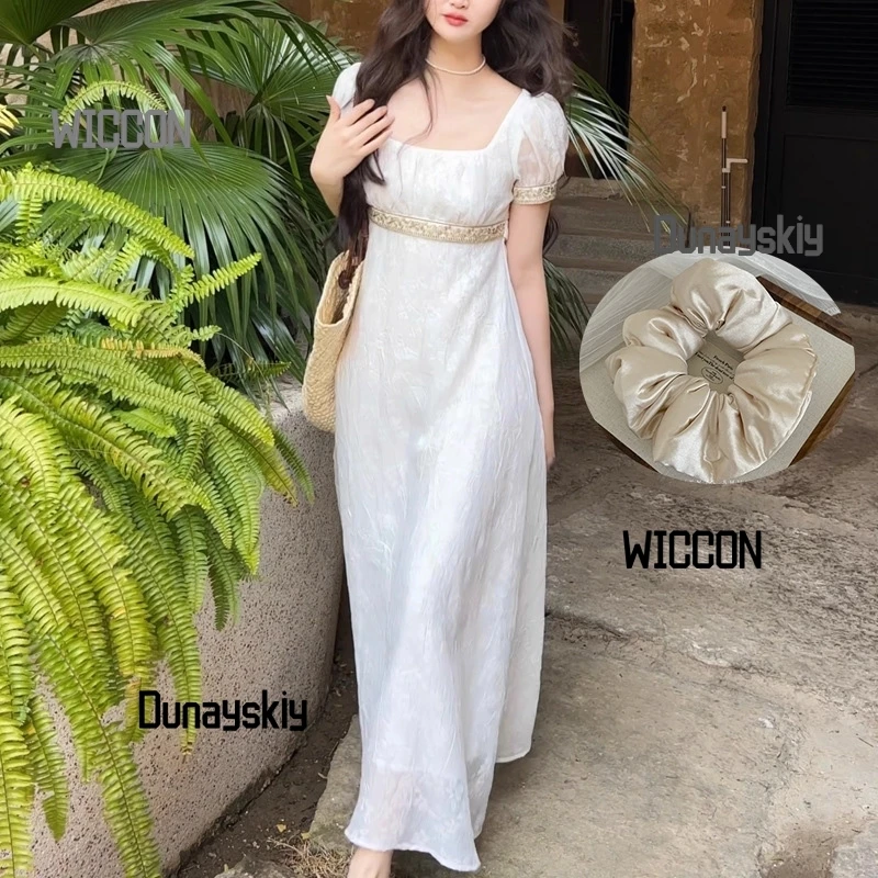 

Imperial white dress Lolita dress cosplay costume accessions Jirai Kei French vacation waist cinching long dress summer cosply