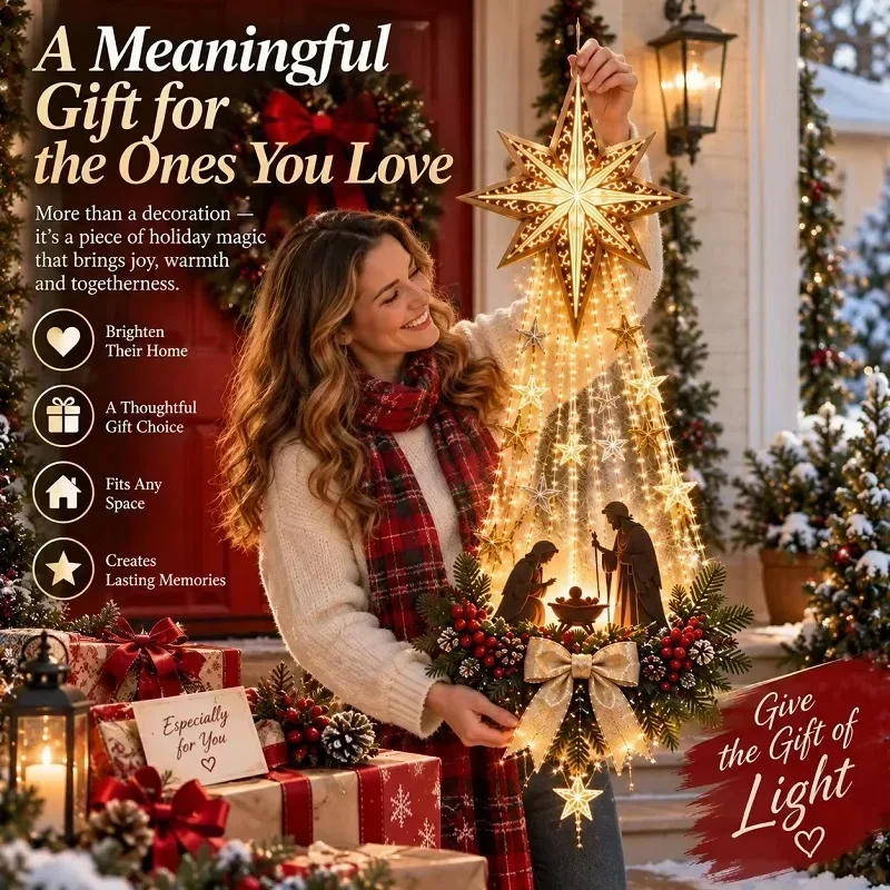Christmas Bethlehem Star of Faith Lighted// Nativity Wall Decor Glowing Christmas Hanging Ornament LED Lights Indoor Decor Party