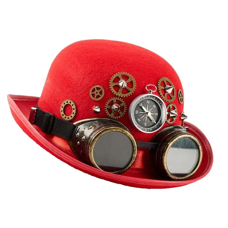 31BB Steampunk Styles Oval Top Hat With Removable Goggles And Compasses Halloween Costume Accessory for Women and Men