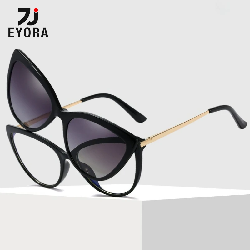 

EYORA Cat Eye Suction-holding Clip-type Reading Glasses Anti Blue Ray Myopia Eyewear Progressive Eyewear with Prescription Lens