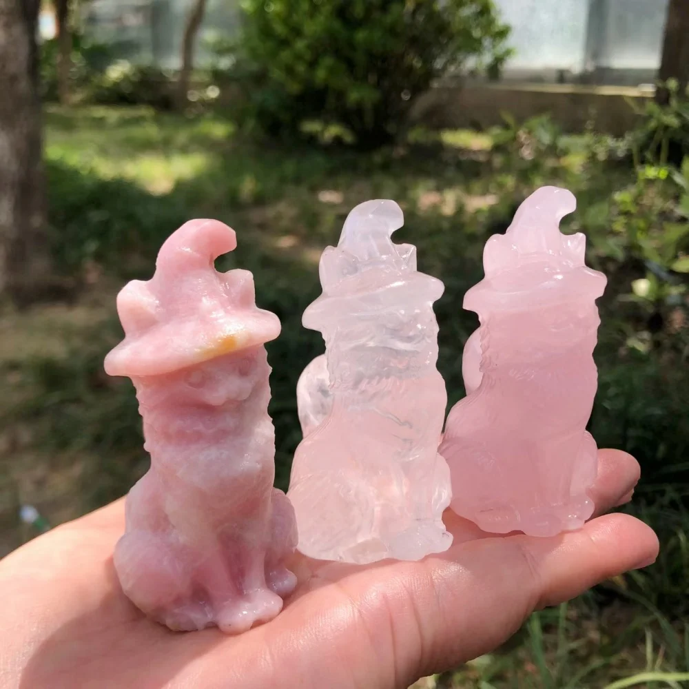 7cm Mixed Natural Crystal Wizard Cat Figurine Hand Carved Magic Cat Statue Reiki Healing Fantasy Home DecorCollectible Gift