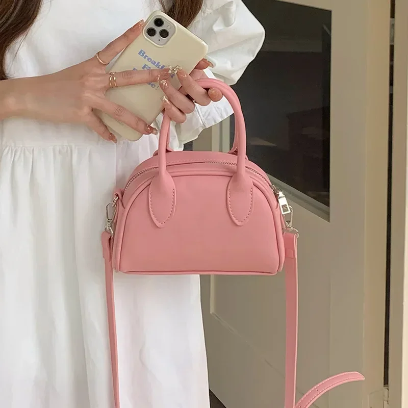 Sweet Cute Handbags for Women Pu Leather Letter Pink White Boston Crossbody Bag New Vintage Elegant Bowling Shoulder Pillow Bag