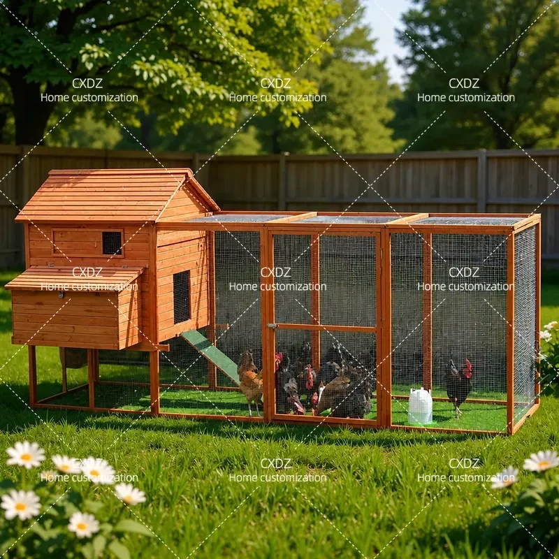 Solid Wood Chicken Coop Outdoor Poultry House with Runway Egg Box Cage for Chickens Ducks Rabbits Anti Weasel Breeding Hutch