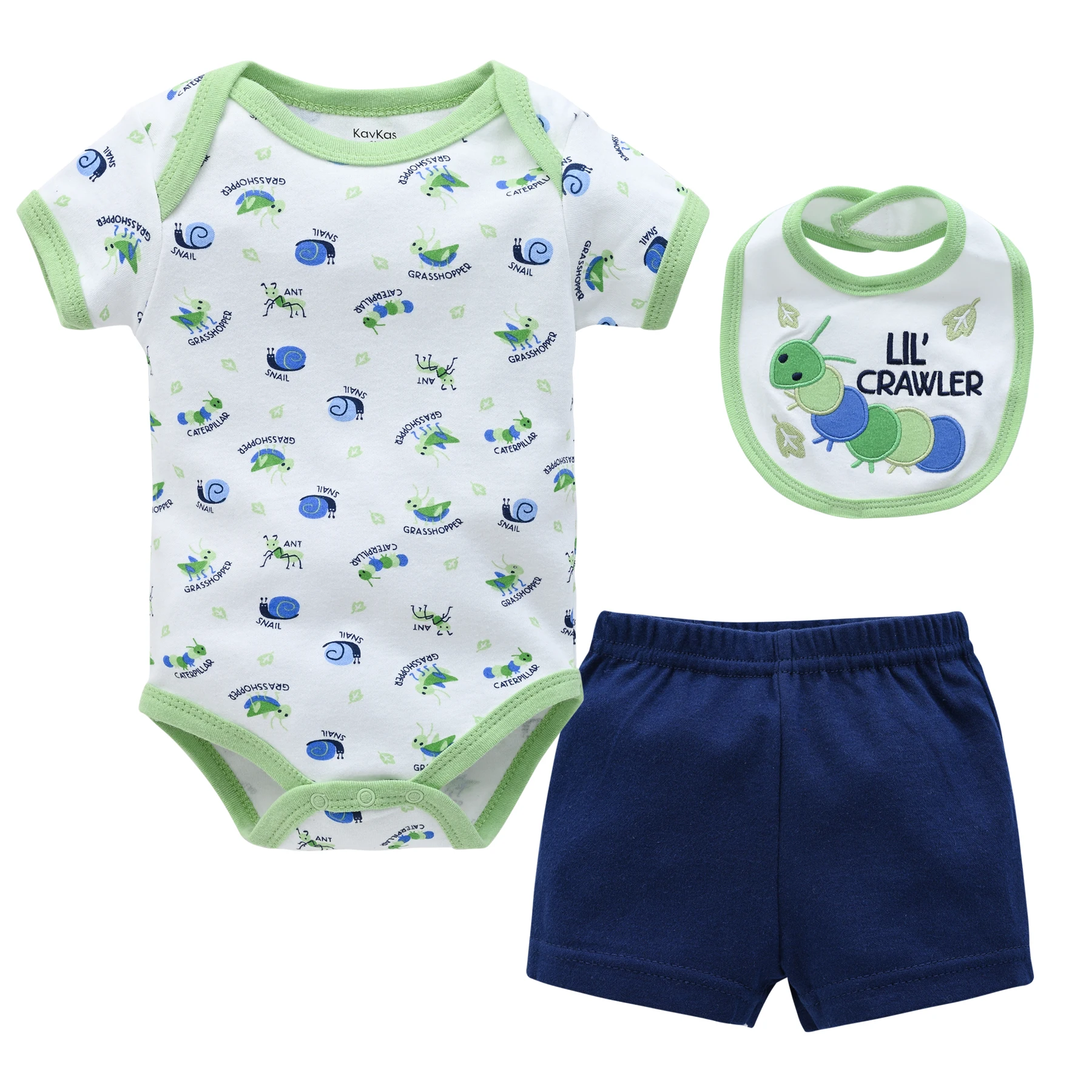 3Pcs Baby Boys Clothing Set Short Romper Pants Bib Kids Cartoon Printing Boys Summer Clothes For Child