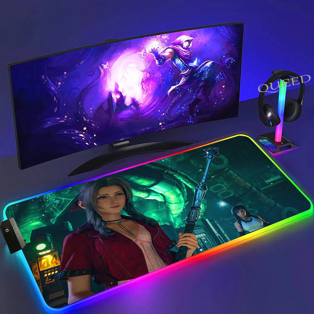 RGB Classic Game Final Fantasy Anime Mouse Pad LED Computer Laptop Game Mousepad PC Game Accessory Desk Mats Luminous Mouse Mat