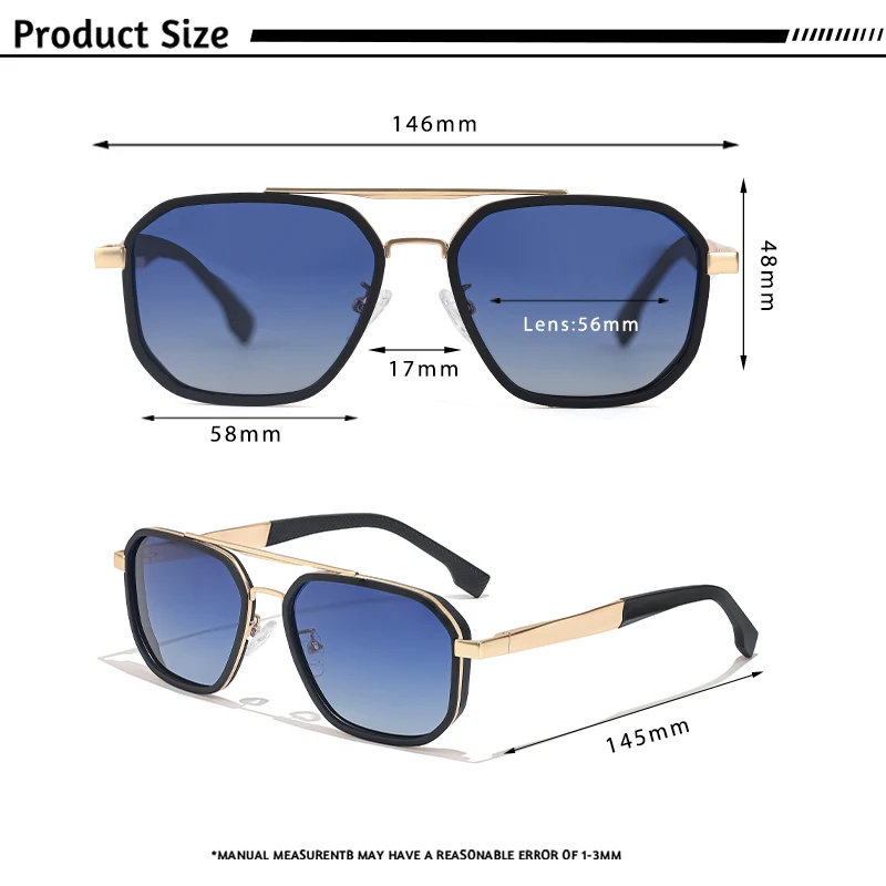 CATERSIDE Retro Polygonale Polarisierte Sonnenbrille für Herren, Punk-Metallrahmen, Flacher Oberteil, Doppelbrücke, Sonnenbrille zum Fahren und Angeln – Detail 3