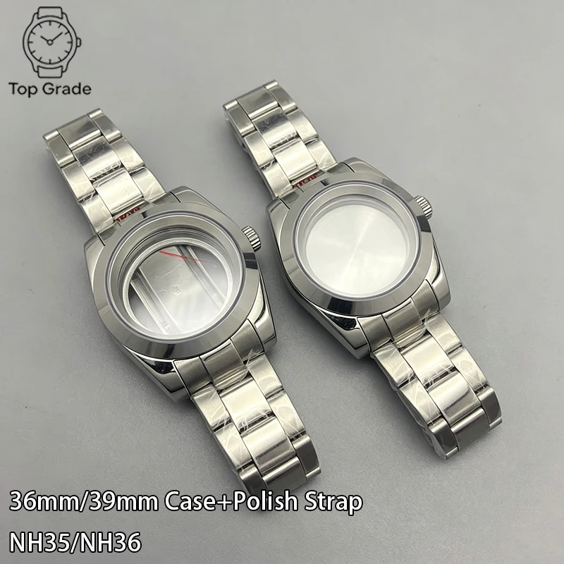 

TG NH35 316L Stainless Steel Case 36mm/39mm Silver Case+Polish Strap Sapphire Magnifying Glass Case Fit NH35/NH36 Movement