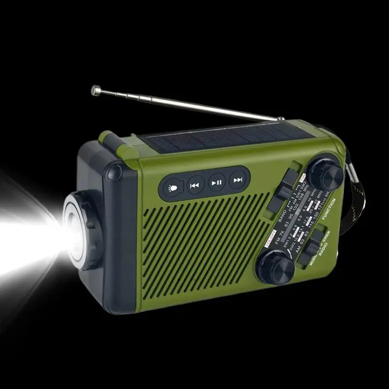 

Emergency Weather Radio AM/FM With 1200mAh Portable Power Bank USB/Solar/Hand Crank Charging Battery Operated