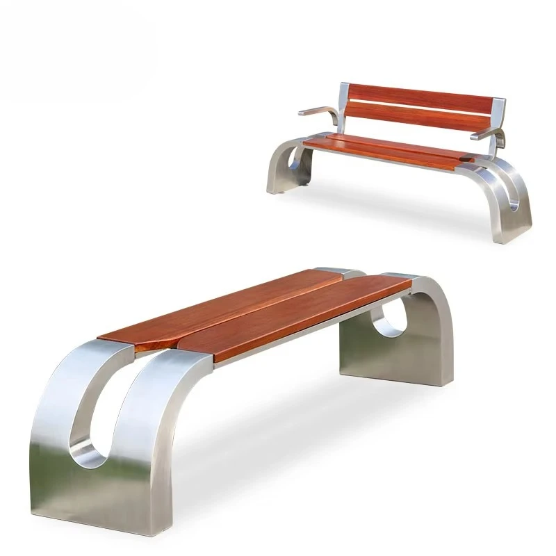 

New Design Long Metal Bench Modern Wooden Seat Park Outdoor Waiting Chair with Stainless Steel Frame