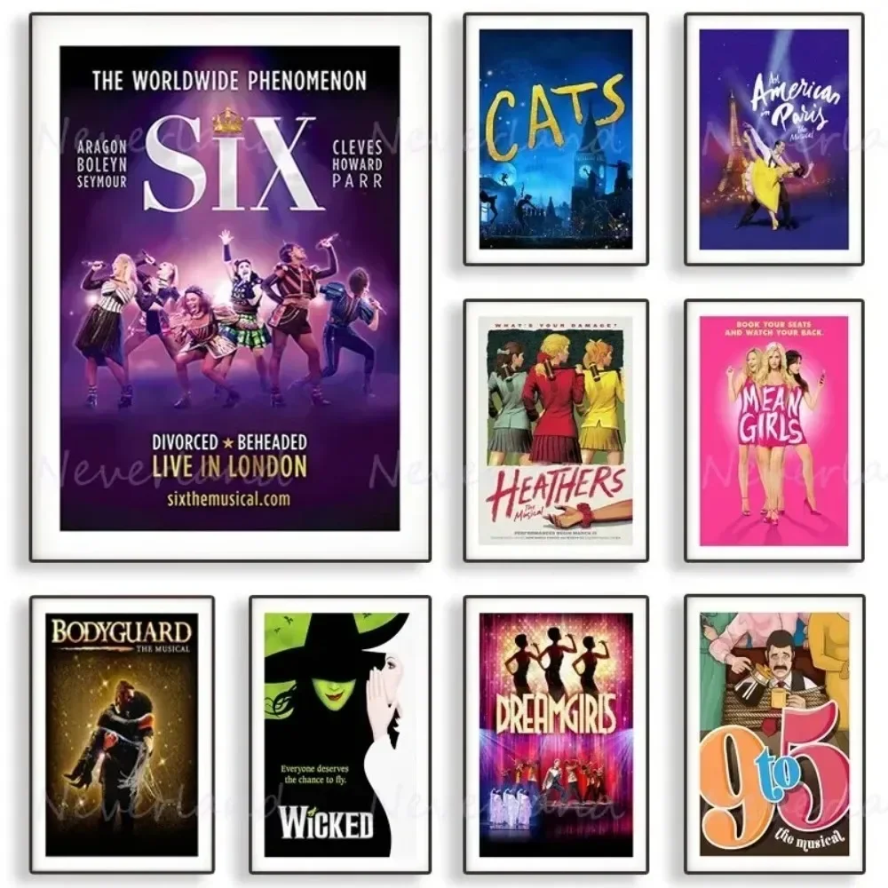 Vintage Broadway Musicals 'Dreamgirls', 'Six', 'Heathers' Impresión de póster, lienzo, arte de pared para decoración del hogar
