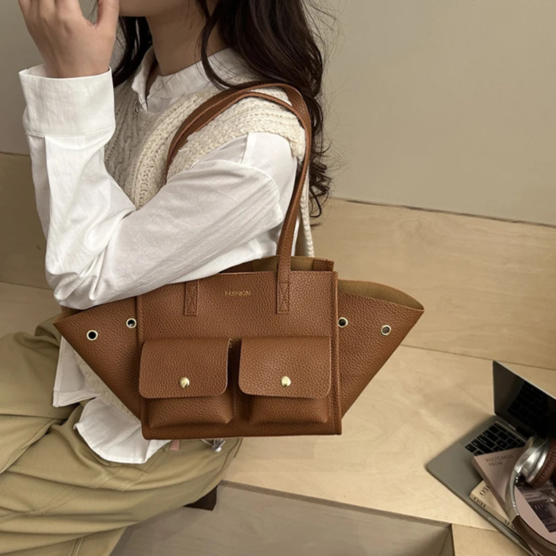 

Французская роскошная сумка с узором «Личи», дизайн с двумя карманами, вместительная сумка через плечо, стильная сумка-клатч с магнитной застежкой