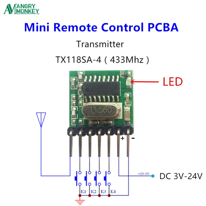 5 pezzi 433 Mhz Supereterodina RF wireless modulo trasmettitore 1527 Codifica EV1527 Codice a livello di tensione 3V-24V Per Il controllo Remoto