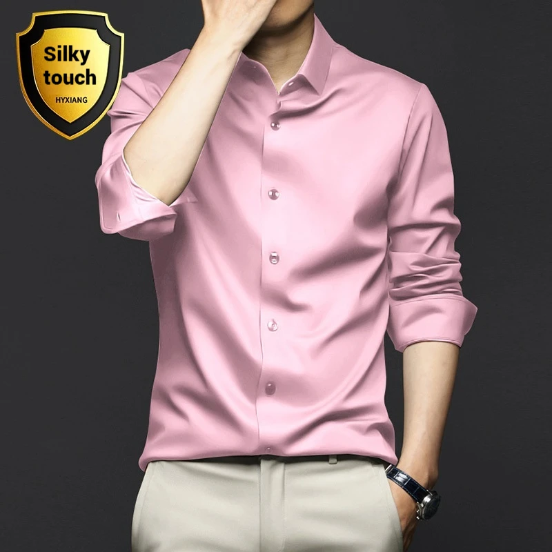 

Mens Spring Autumn Long Sleeve Shirt Anti Wrinkle Non Iron Professional Formal Business High End Fashion pink