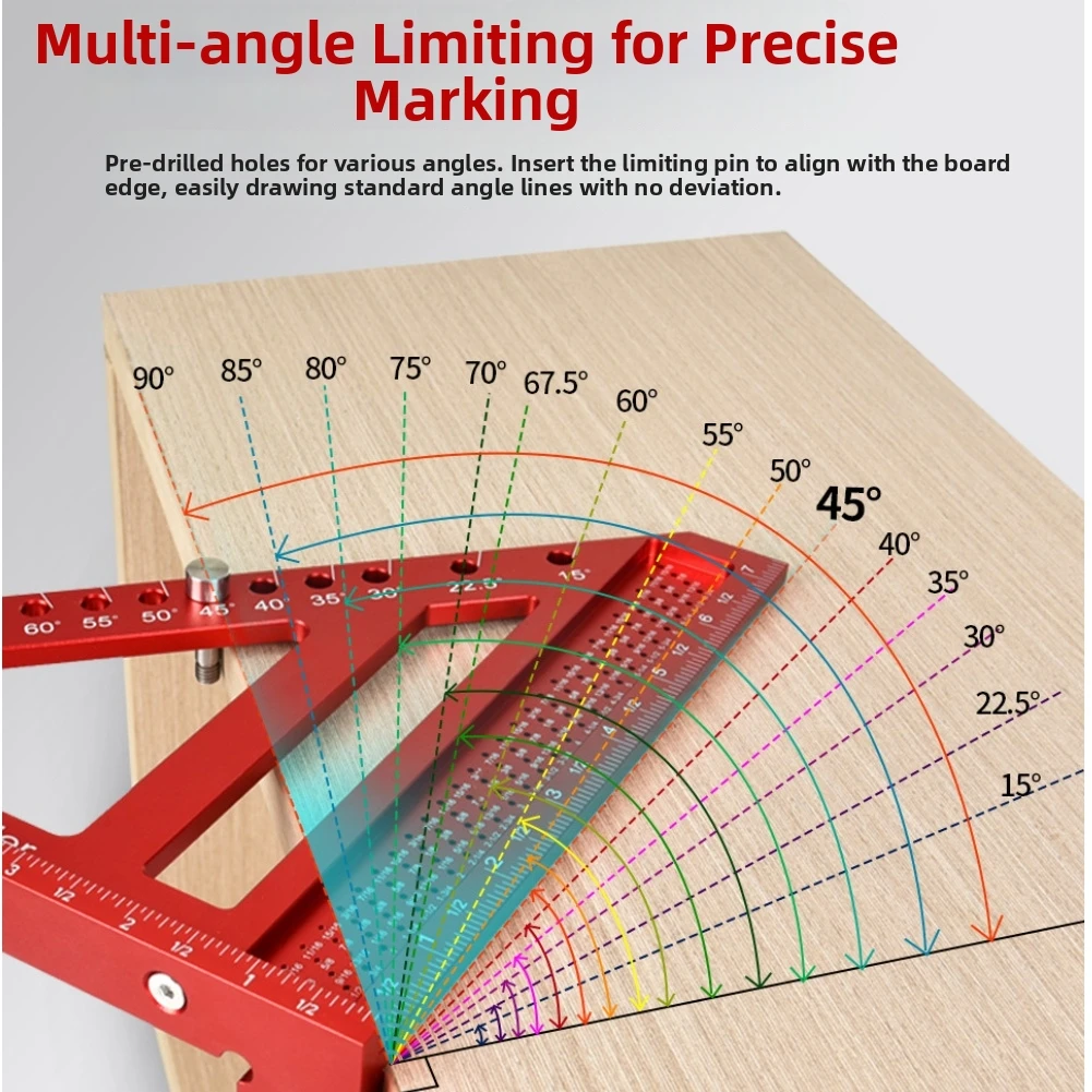 Multi-Angle 8.5 Inch Aluminum Triangle Ruler for Woodworking with 3D Structure and Quick Assembly Using 3 Screws