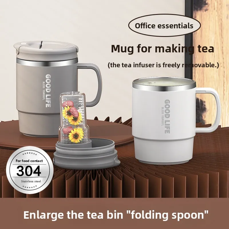 Teetasse aus Edelstahl 304, doppelwandiger Isolierung und Verbrühungsschutz, Kaffeemilchbecher mit Deckel, Trinkbecher, Kaffeetasse