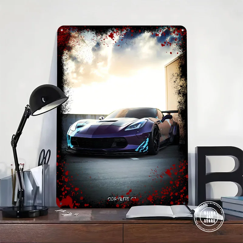 Sports Corvette C7 Car Printed Poster Customized Retro Wall Art Vintage Metal Tin Signs for Home Decorations Wand Deko House